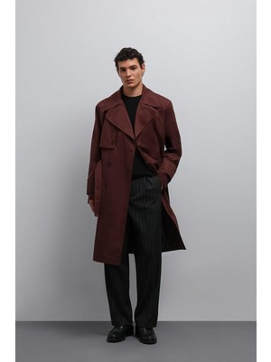 Antioch Bordo Relax Fit Erkek Trençkot