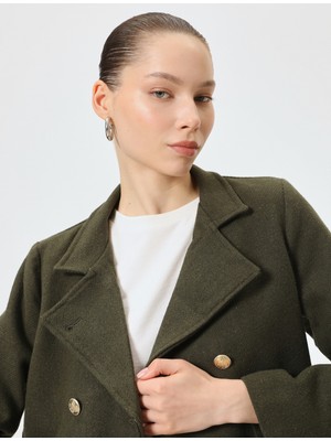 Koton Kaşe Kaban Ters Katlı Yaka Düğmeli Cepli Dar Kalıp