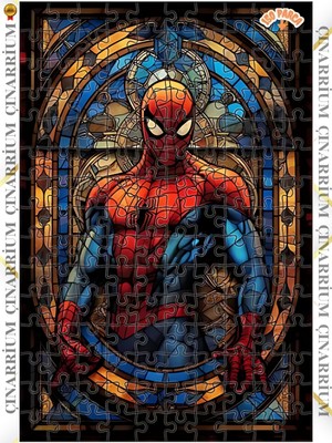 Örümcek Adam Vitray Cam Sanatı Çift Katlı Çerçeveli Asılabilir Ahşap Puzzle 150 Parça 30X20