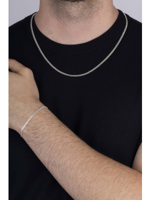 Gümüş Pazarım 925 Ayar Gümüş Erkek Gurmet Zincir Kolye Bileklik Kombini