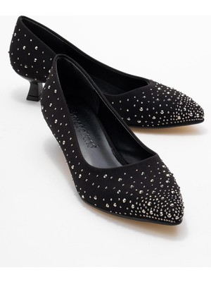 Kadın Taşlı Topuklu Ayakkabı Siyah Zra