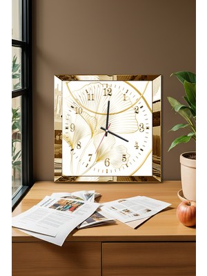 Gold Çerçeveli Zamanın Zarafeti Temalı Dekoratif Mdf Duvar Saati