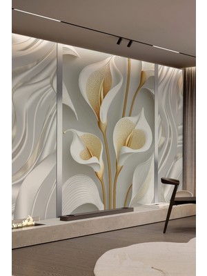 Altın Lale Desenli Tek Parça Duvar Kağıdı