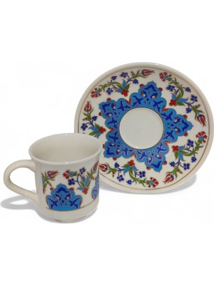 E-Meta Kütahya Kahve Seti (5 Parça) - Porselen Tepsi + 2 Fincan + 2 Altlık - Kadife Hediye Kutusu