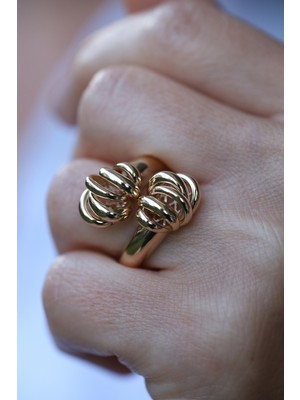 14 Ayar Altın Çift Objeli Tasarım Yüzük