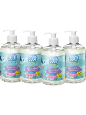 Soop Baby %100 Doğal Yenidoğan Bebek Çocuk Şampuanı 4x500 mL | Saç & Vücut | Göz Yakmaz