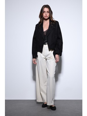 Antioch Siyah Kruvaze Kısa Kadın Trençkot