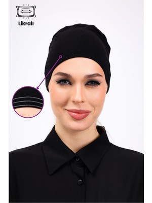 Likralı Kaymayan Bone Kadın Tesettür Bağlamalı Kaymaz Iç Bone Viskon Siyah