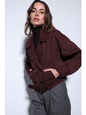 Antioch Bordo Kruvaze Kısa Kadın Trençkot