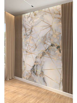 Gold Mermer Geometrik Çizgili Tek Parça Tekstil Duvar Kağıdı