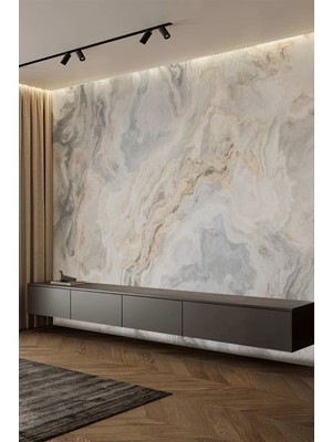 Gri Bej Oniks Mermer Desen Tekstil Duvar Kağıdı