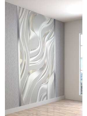 Akışkan Dalga Desenli Beyaz 3D Tekstil Duvar Kağıdı