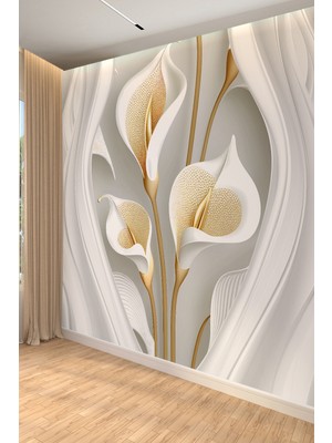 Zarif Çiçek Desenli Tek Parça Tekstil Duvar Kağıdı