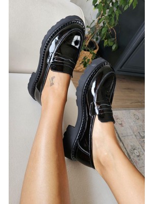 Ops 022 24576 Topukla Kadın Düz Taban Siyah Hakiki Deri Ayakkabı