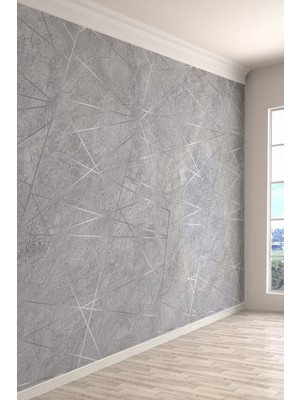 Barber Shop Gri Beton Desenli Geometrik Çizgili Tekstil Duvar Kağıdı