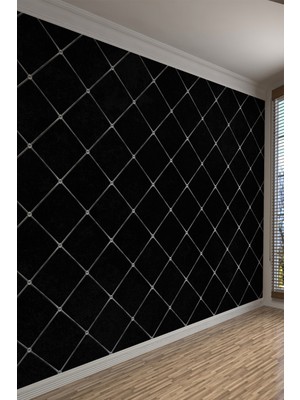 Siyah Kafes Desenli Kadife Doku Görünümlü Tek Parça Tekstil Duvar Kağıdı