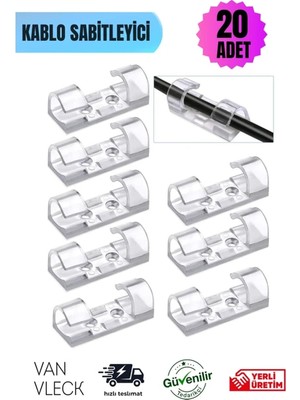 Kutlu 20’li Şeffaf Kablo Tutucu Klips – Usb, Şarj ve Veri Kablosu Gizleme & Sabitleme Aparatı