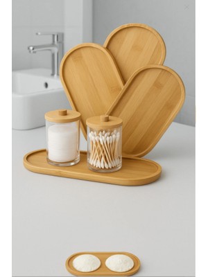 1 Adet Bambu Oval Sunum ve Servis Tepsisi Yağdanlık Altlığı,  23 x 12 cm Bej