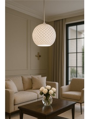 Pinterest Tarzı Beyaz Geometrik Avize – Modern Lüks Salon Aydınl