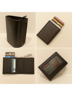 Şık Tasarımlı Hakiki Deri Mekanizmalı Kartlık Cüzdan **foksıyonel Kart Düzenleyeci** Rft Önleyici Aleminyum  Kasa