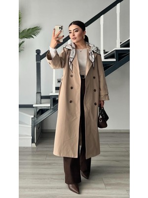 Taş Çıkarılabilir Şal Aksesuarlı Premium Trençkot