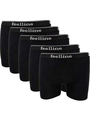 5 Adet Feelline Siyah Pamuklu Doğal Likralı Erkek Boxer