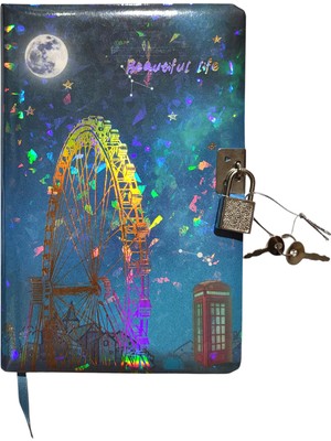 Yıldızlı Gece Hatıra Defteri (Günlük) Kilitli Defter 80 Yaprak - Lunapark