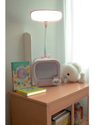 Tv Görünümlü Masa Üstü Gece Lambası Pembe Renk