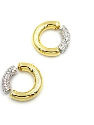 Taşlı Halka Küpe - Altın