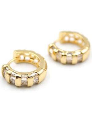 Taşlı Halka Küpe - Altın