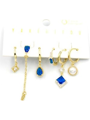 Çoklu Taşlı Küpe - Altın