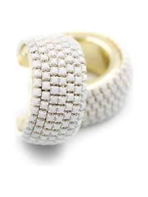 Taşlı Halka Küpe - Beyaz