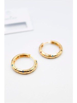 Taşlı Halka Küpe - Altın