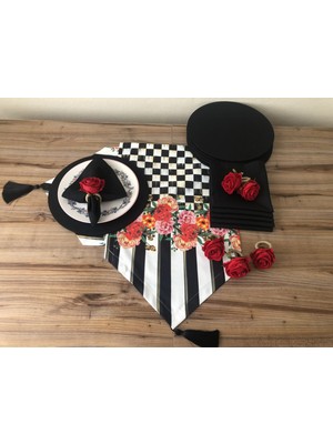 Sofra Sunum Seti Damalı Kırmızı Gül Desenli Takım