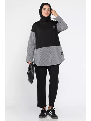 Bel Lastikli Çimalı Pantolon Taş Işlemeli Tunik Tesettür Ikili Takım P-00018531