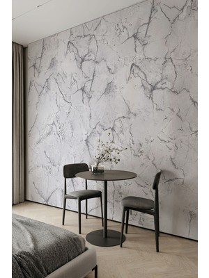 Gri Damar Detaylı Mermer Görünümlü Tekstil Duvar Kağıdı