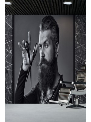 Siyah Beyaz Karizmatik Berber Portreli Tekstil Duvar Kağıdı