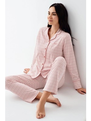 Pierre Cardin 9081 Kadın Uzun Kollu Gömlek Pijama Takımı-Pembe