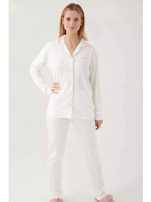 Pierre Cardin 7717 Kadın Uzun Kollu Gömlek Pijama Takımı-Krem