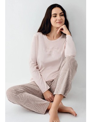 Pierre Cardin 9096 Kadın Uzun Kollu Bisiklet Yaka Pijama Takımı-Pembe