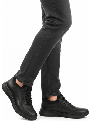 Siyah Floter Hakiki Deri Erkek Casual Ayakkabı 110 M