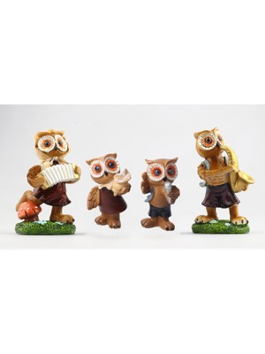 Lüks Işlemeli Canlı Renkli Polyester 4lü Müzisyen Baykuş Ailesi Biblo Seti Ev Yeni Yıl Hediyesi 2