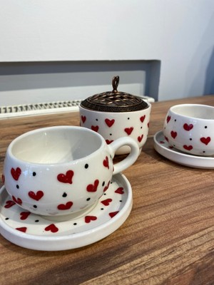 2 Kişilik El Yapımı Kalpli Seramik Fincan Takımı – Çay & Kahve Keyfi Için Özel Tasarım