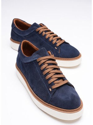 Erkek Hakiki Deri Süet Sneaker Lacivert Arel