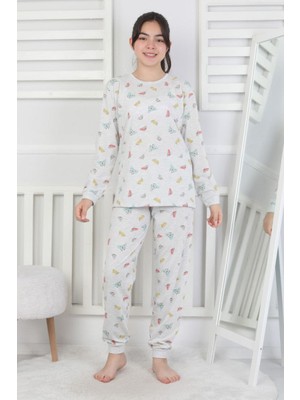 Isob Gri Kelebek Desenli %100 Pamuk Kız Çocuk Pijama Takımı 3-13 Yaş 51420