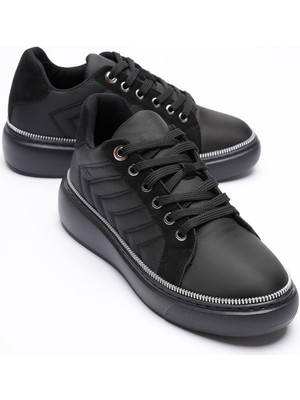 Kadın Spor Ayakkabı Paraşüt Platin Fermuar Detaylı Siyah Tayra