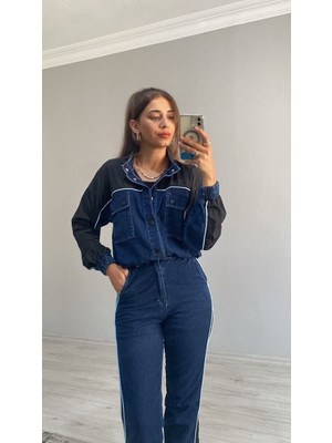 Tasarım Pareşüt Kumaş Denim Ceket Pantolon Takım