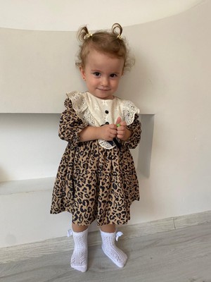 Leopar Desenli Kadife Elbise