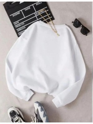 Üç Iplik Biskilet Yaka Basic Sweatshirt - Beyaz