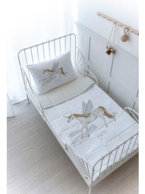 Organik Baskılı Bebek Boy (100X150) Yorgan Seti - Royal Series - Flying Unicorn